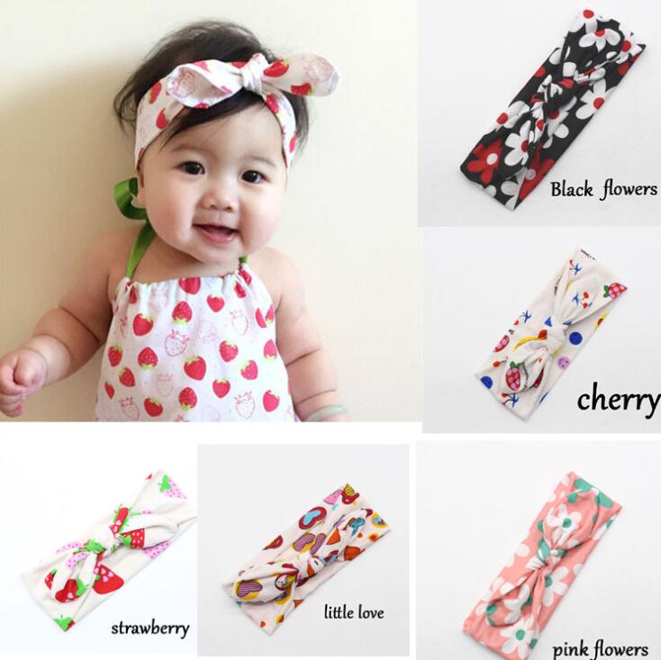 

2 Pcs Baby Girls Bowknot Print Floral Headbands Newborn Infant Children Ears Elastic Headwear Baby Clothing Accessories, Cherry