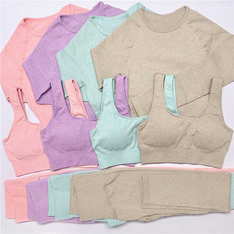 

Sports Suits Seamless Yoga Set Women Fitness Clothing Sportswear Woman Gym Leggings Padded Push-up Sports Bra Long Sleeve Top, Blue braset
