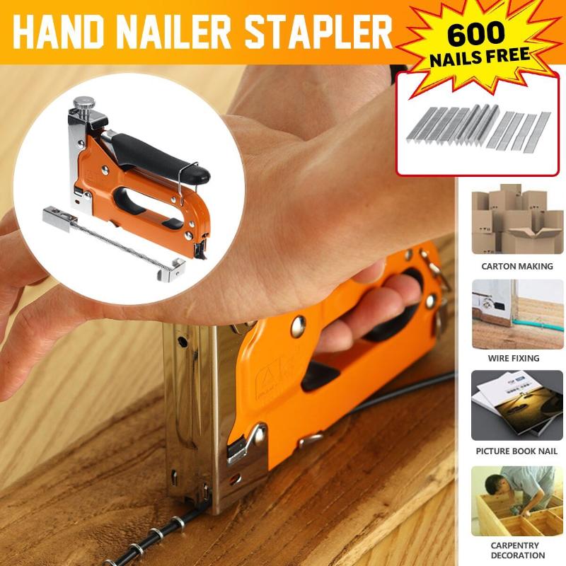 

Hand Nailer Stapler Nail Gun+ 600Nails Door Type Nail / U / T Steel Manual Nailing Machine Woodworking Tool for DIY