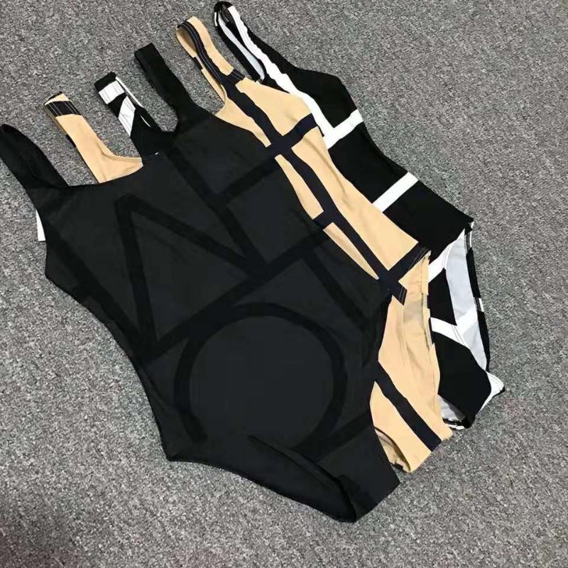 

Women Bathing Suit Swim Suit Holiday Style Logo Print One-piece Swimsuit Swimwear, Beige