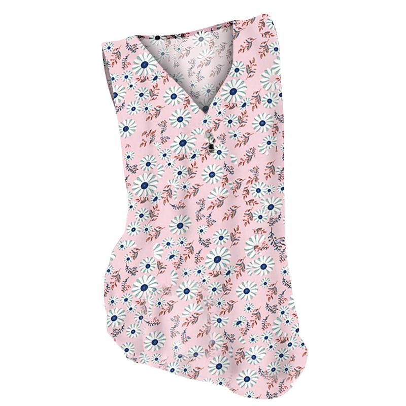 

blouse women top ete femme Fashion Summer White Women's Loose Daisy Print V-Neck Sleeveless Vest Blouse Tops floral for women, Sky blue