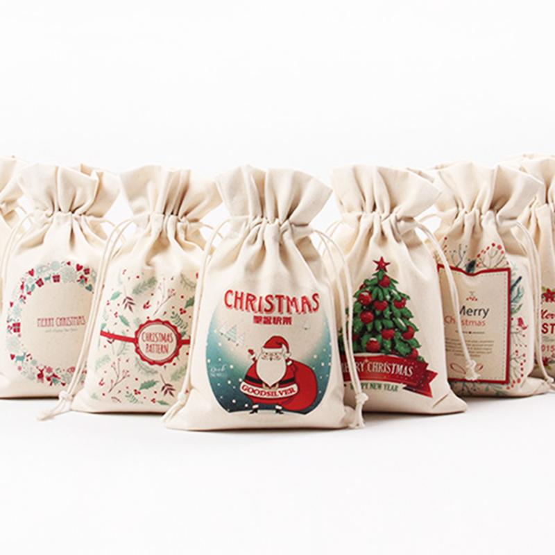 

Merry Christmas Bag Cotton Drawstring Gift Bags Kids Gift Candy Bags Pouch Christmas Decoration For Home Party New Year Decor