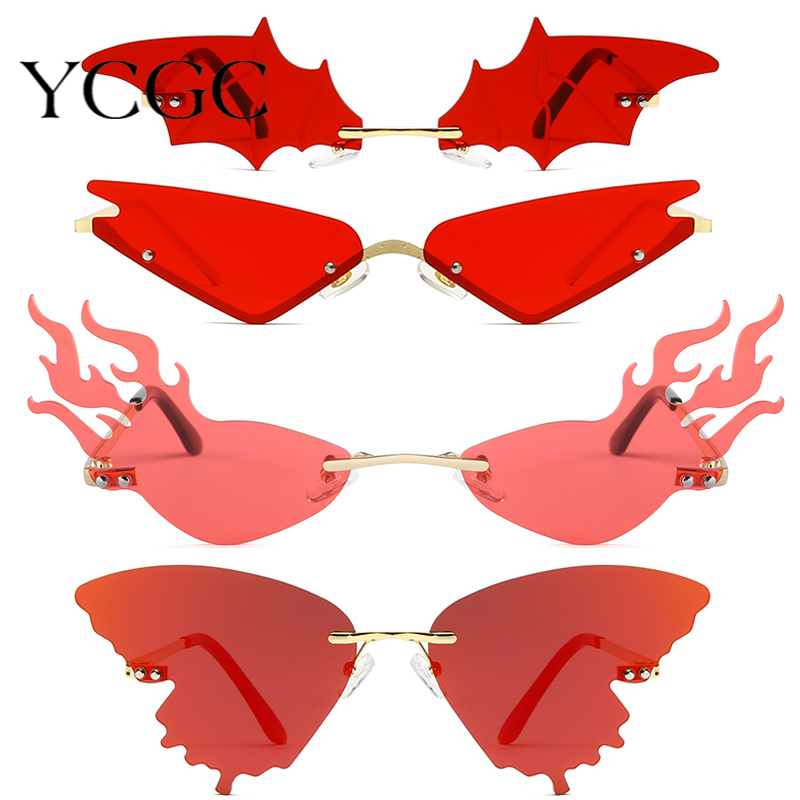 

Rimless 2020 Butterfly Glasses Women Flame Metal Women Shades Sun UV400 Bat Fashion For Vintage Sunglasses Mirror Eyewear Fire Pccle