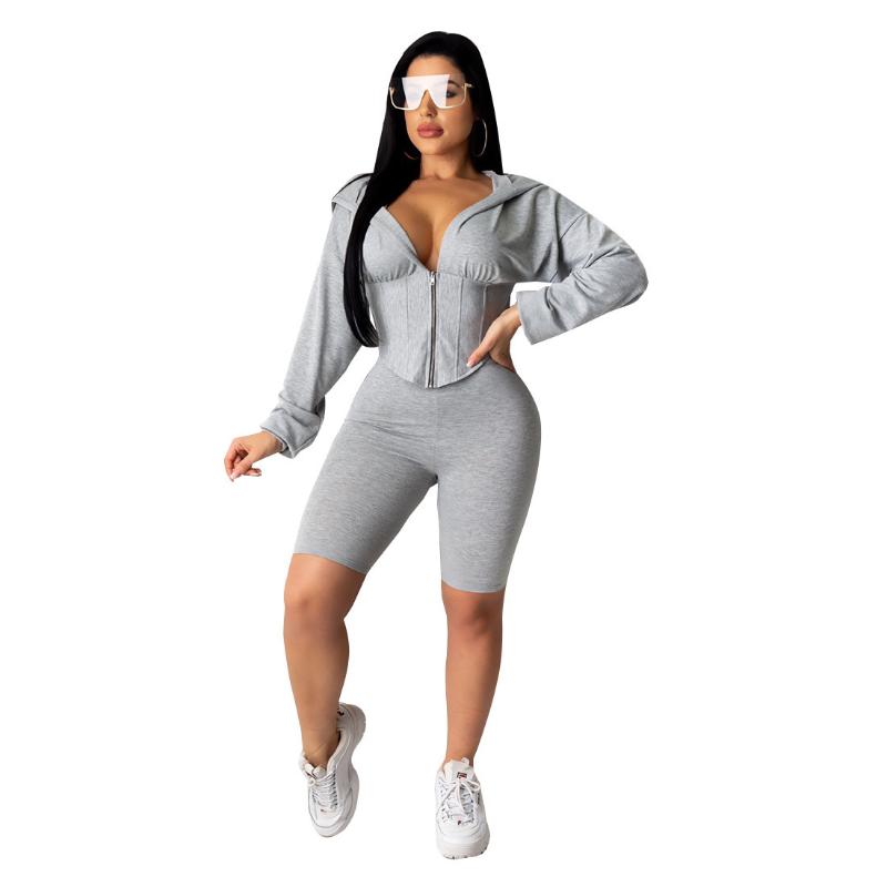 

2 Piece Set Women Yoga set Long Sleeve Tunic Top Shorts Elegant Fitness Workout GYM Clothing Stretch Sportwear Streetwear