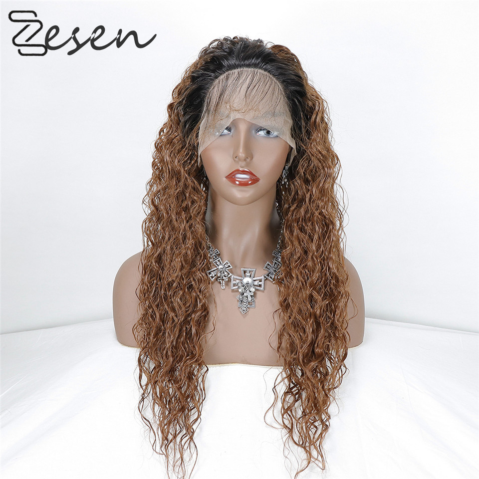 

ZESEN 1b/30Kinky Curly Lace Front Wigs for Black Women Lace Wig Long Synthetic Hair Wigs Free Part Heat Resistant With Baby Hair, Medium brown