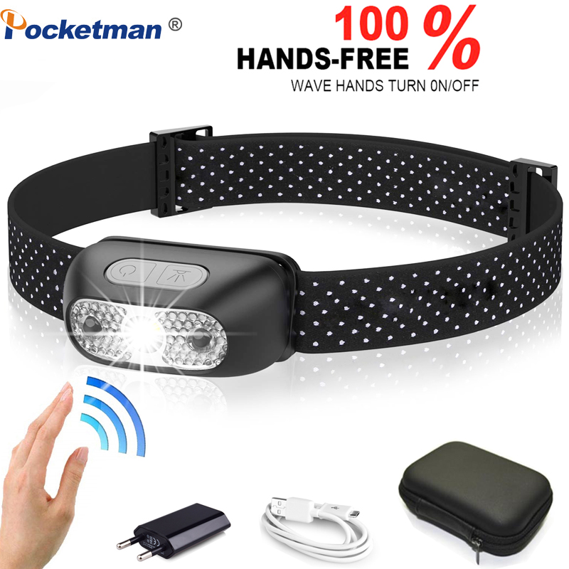 

3000Lumens LED Headlight headlamp Rechargeable Body Motion Sensor Head Light Lamp Ultra Bright Best With USB Camping, fishing