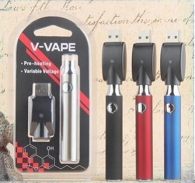 

V-VAPE LO Preheat VV Battery Kit Vape Pen 650mAh With USB Charger Variable Voltage Adjustable Preheating Batteries 510 Thread Blister Pack, Black