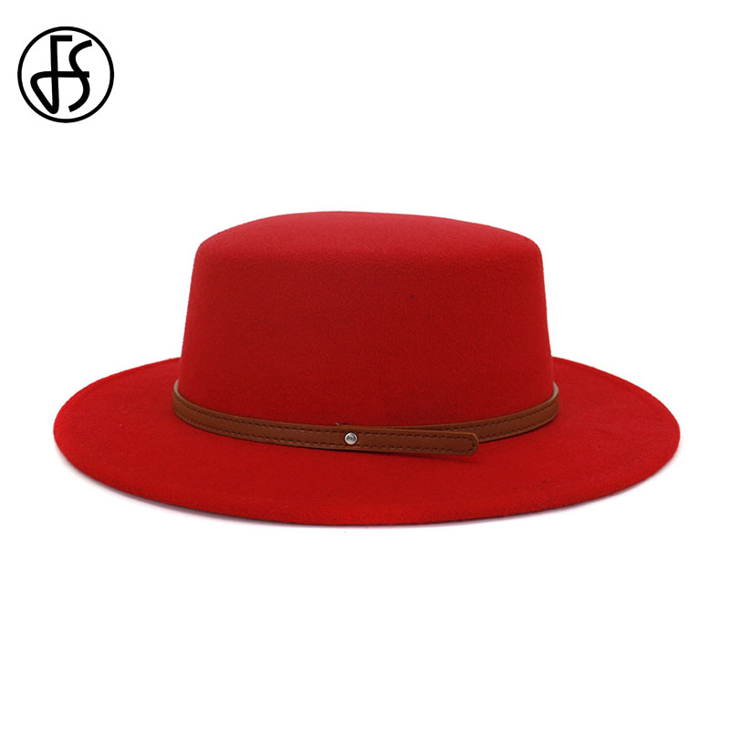 

FS New Classic Solid Color Felt Fedoras Hat For Men Women Vintage Wool Blend Jazz Cap Wide Brim Flat Top Hats, Black