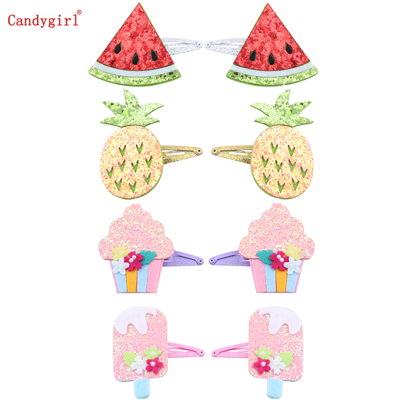 

1 Pairs Fruit Hair Clips Fruit Barrette Hairpins Cartoon Ice Cream Pineapple Girl Cute Headband Hair Clip Kids Hairclips, Watermelon hairpins