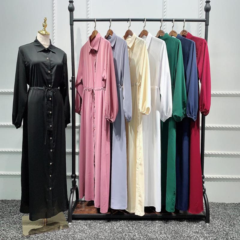 

Abaya Dubai Women Solid Color Maxi Shirt Dress Muslim Jilbab Turkish Kaftan Buttons Long Party Gown Islamic Clothing Robe Abayas