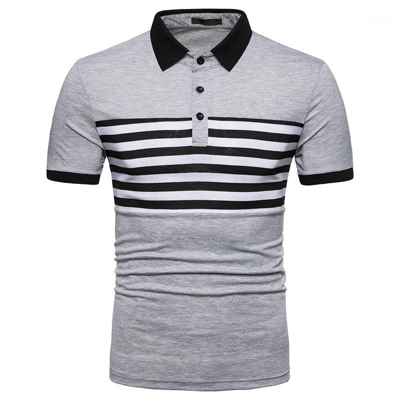 

Mens Tops Mens Designer Striped Patchwork Polos Casual Short Sleeve Tees Slim Fashion Turn Down Collar, Gray