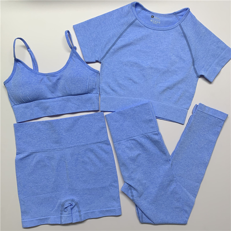 

2/3/4PCS Seamless Yoga Set Women Workout Gym Clothes Fitness Short Sleeve Crop Top Shirt High Waist Leggings Pants Sports Suits, Orange shorts