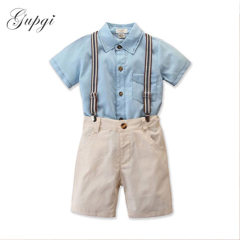 

6m-5Y Toddler Baby Boys Clothes Set Gentleman Boy Suit Shirts Tops Bib Pants Overalls Formal Outfits, As pic