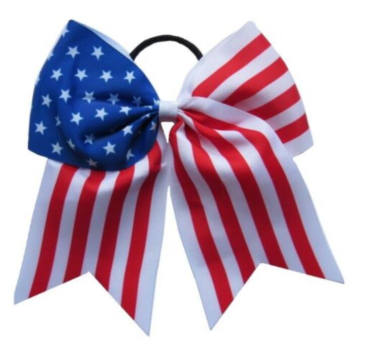 

8PCS DROP SHIPPING 4TH OF JULY 7inch American Flag JOJO SWIA hair bow Cheer Bow Stars and Stripes chip elastic band girl Hair AccessorIES