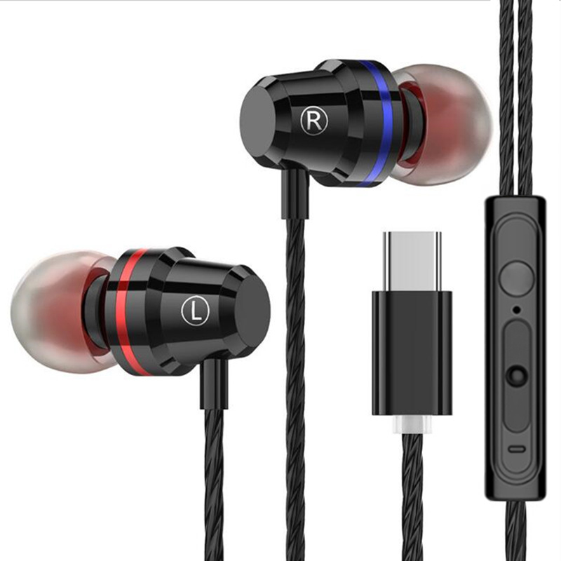 

In-ear Wired Earphones Type-c Sport Earbuds for Xiaomi Mi 8 Huawei P20 P30 LeEco USB TypeC Metal Headset with Mic Music Earphone, Black