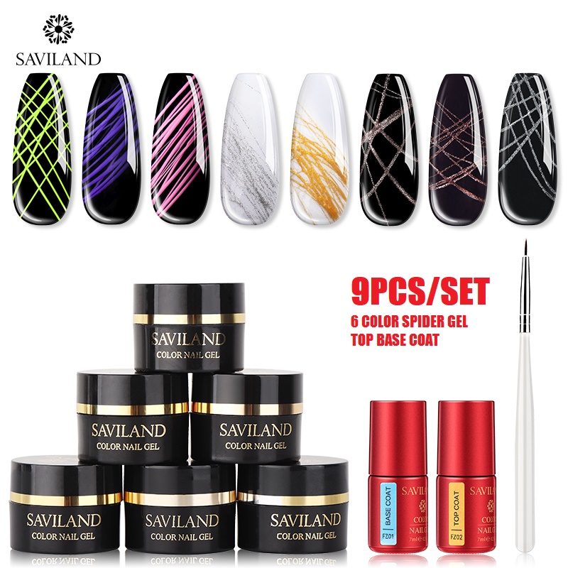 

SAVILAND Spider Gel Manicure Set Nail Glitter Powder Kit Wire Drawing Painting Gel Nail Polish Kit Top Base Coat Art