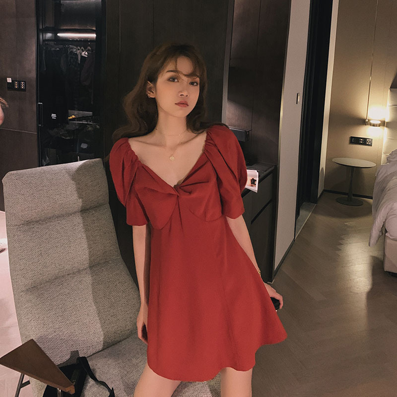 

2020 summer new temperament dress goddess Fan thin light ripe wind careful machine retro small red skirt in the long, Burgundy
