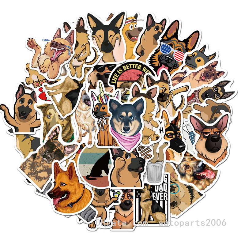 

50 Pcs/Lot Wholesale German Shepherd Stickers For Kids Toys Waterproof Sticker For Notebook Bicycle Laptop Car Decals, Multi-color