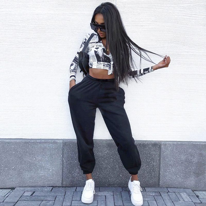 

2020 Sweatpants Women Baggy Gray casual for Pants Joggers Wide Leg Oversized Streetwear High Waisted Trousers Women, Black