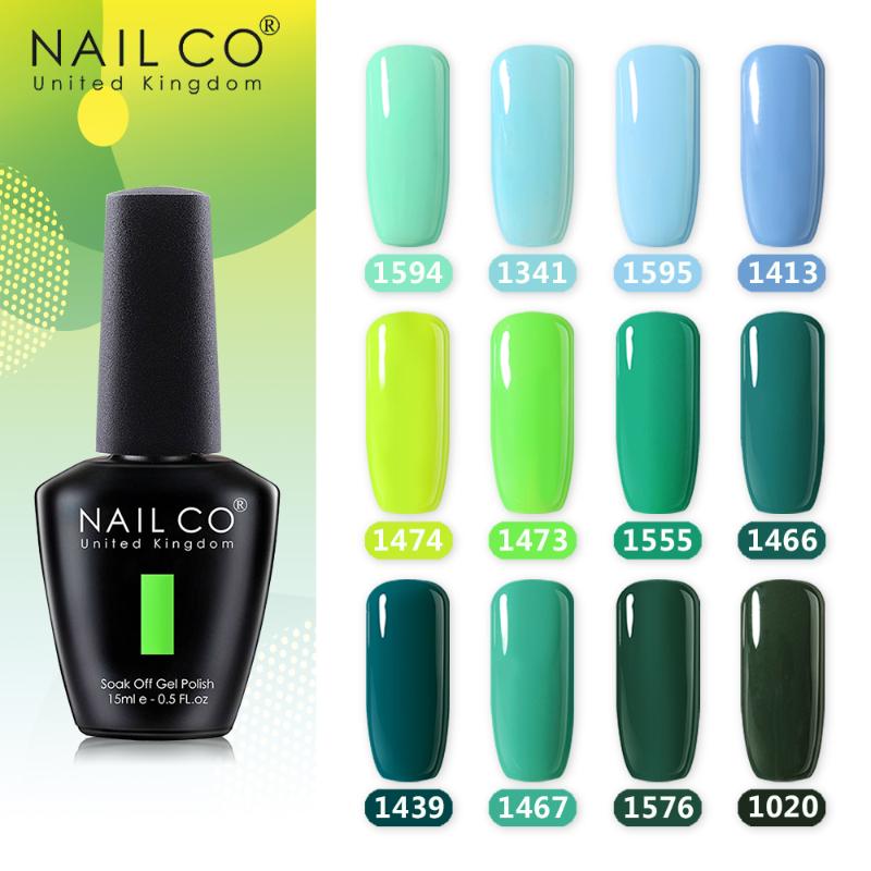 

NAILCO 15ml Green Color Series Paint UV Nail Art Self Made Gellak Top Primer Manicure Lucky Hybrid Varnishe Gel Nail Polish Set, 1465