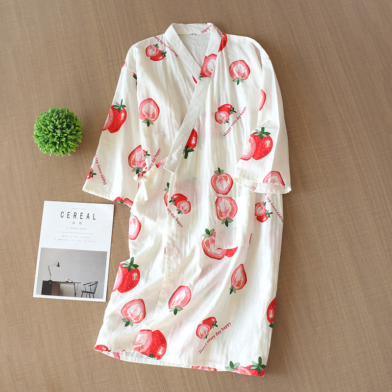 

Womens Kimono Robes 100% Gauze Cotton Bathrobe Summer Thin Homewear Female Kawaii Casual Floral Nightgowns Japanese Bath Robes, Yz-5