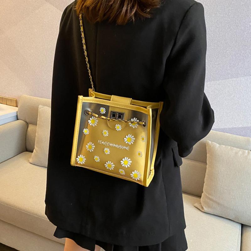 

PU Adjustable Clutch Mobile Phone Fashion Chain Strap Gift Women Shoulder Bag Party With Purses Shopping Crossbody Daisy Printed, Green