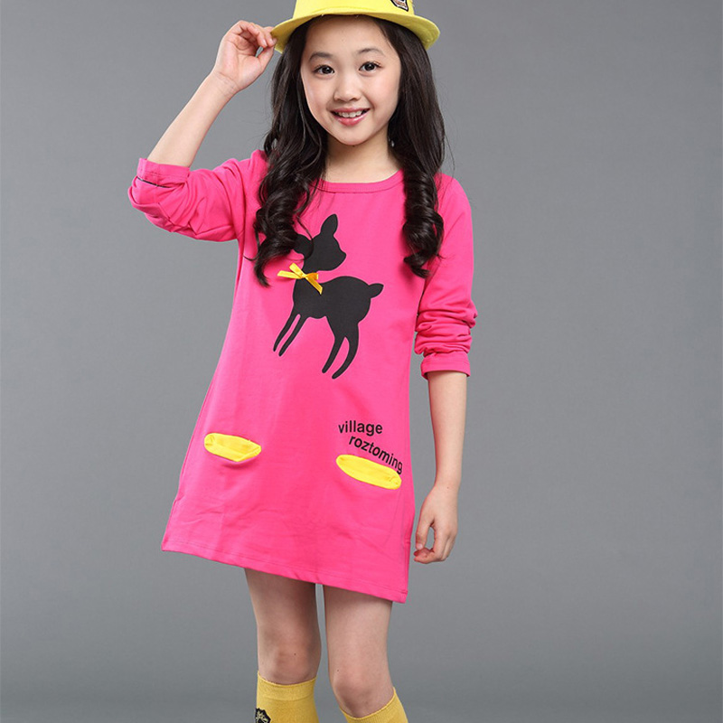 

3-10Y Child Baby Girls Warm Dress Autumn/Winter Cartoon Long Sleeve Mini Stright Dresses Girls Fashion Dress Clothes, Xiaolu-yellow