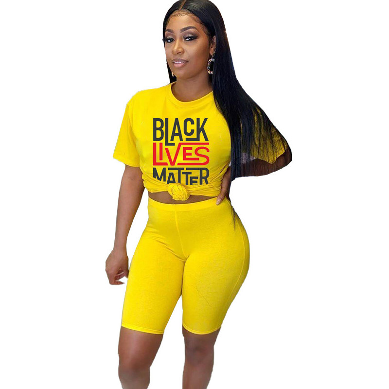 

Black Lives Matter Women Summer Clothing Sets Fashion Letter Prtined Tshirts + Tops 2020 Trend Clothing Suits 2020 High Quality Clothing, Yellow