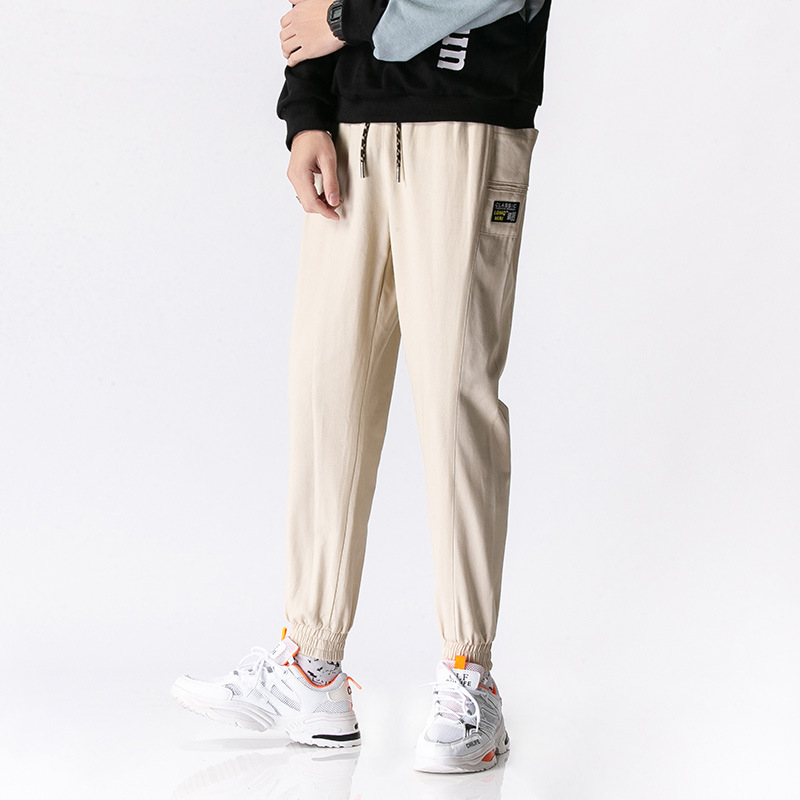 

New style cotton loose solid color casual pants for men handsome and versatile black casual trousers for teenagers, Khaki