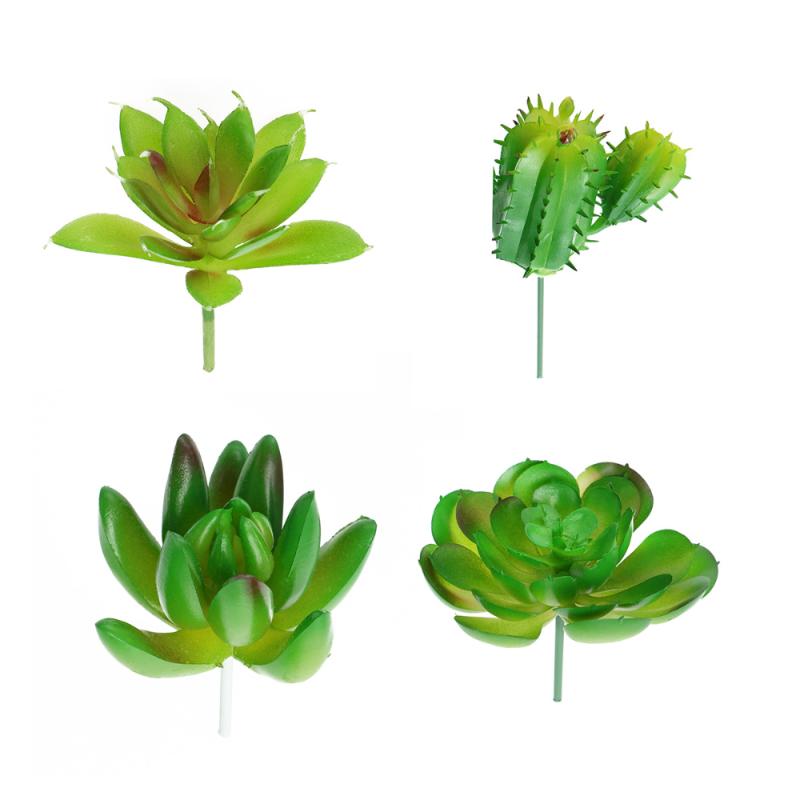 

4 Different Kinds of Artificial Succulents Small Plastic Succulent Plants Unpotted for Home Garden Decoration (Green Schlumberge