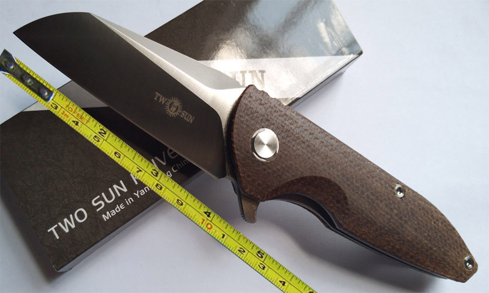 

TwoSun Camping D2 Linen Micarta Ball Fast Open Folding Pocket Knife TS85-Brown