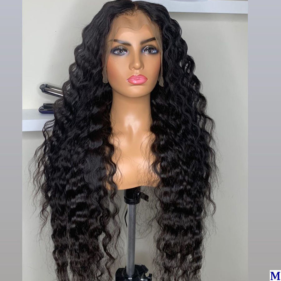 

26Inches 180Density Deep Wave Glueless Full Lace Human Hair Wig Indian Pre Plucked 360 Frontal Wigs for Black Women, Natural color