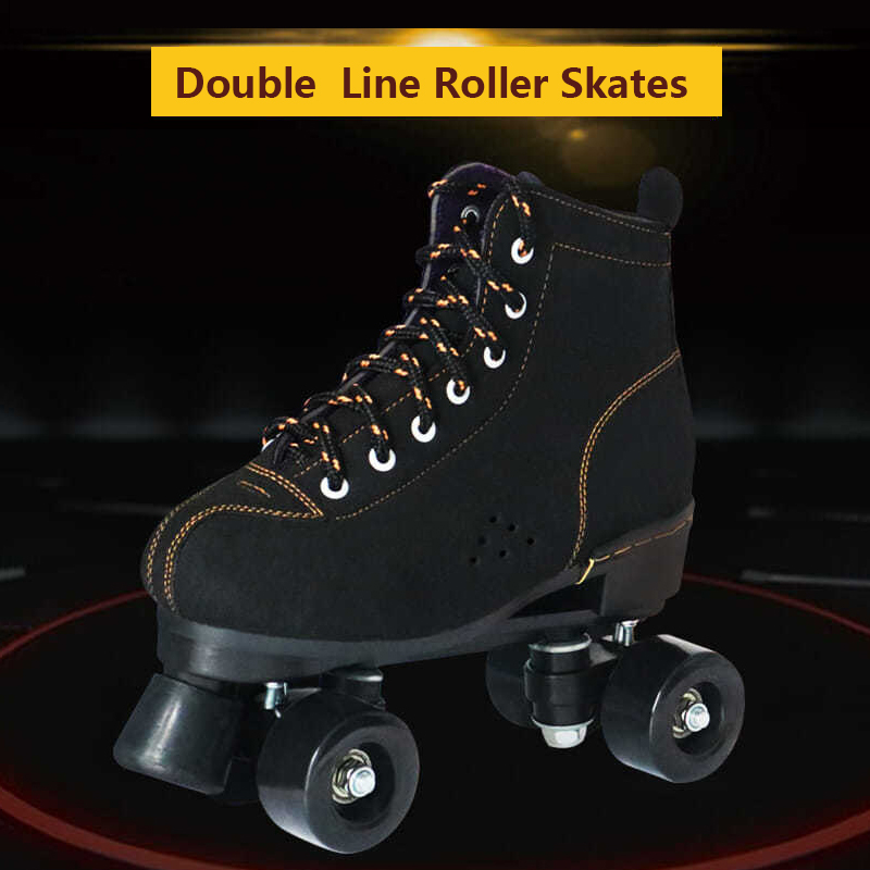 

2020 New Skate Artificial Leather Shoes Roller Skates Women Patins Skating Rollers patines de 4 ruedas, Black wheels