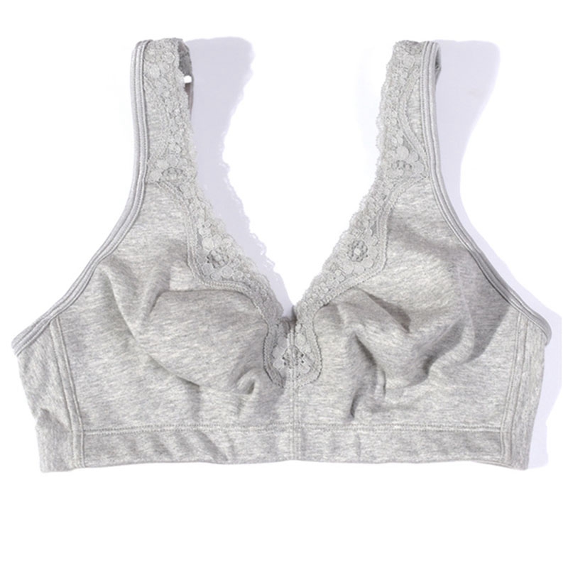

Bra Middle-Aged and Elderly Without Steel Ring Lace Cotton Sports Bra, Gray