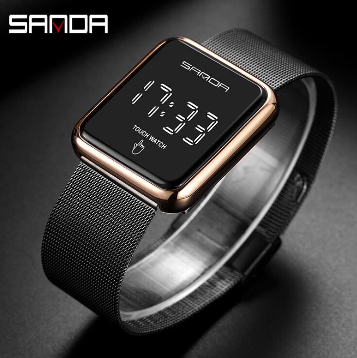 

Sanda touch screen Wristwatches LED electronic movement mesh belt ladies style fashion watches