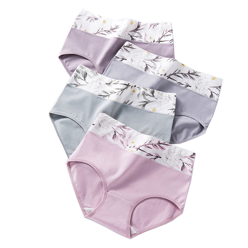 

LANGSHA 4Pcs/lot Panties Women Breathable Cotton High Waist Underwear Cute Print Seamless Briefs Sexy Girls Slimming Underpants, 1681a