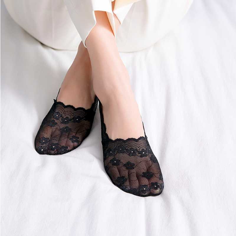 

1pair Summer Transparent Short Lace Socks Women Hollow Out Boat Socks Slippers Female Soft Low Invisible Japanese Style, Style b color random