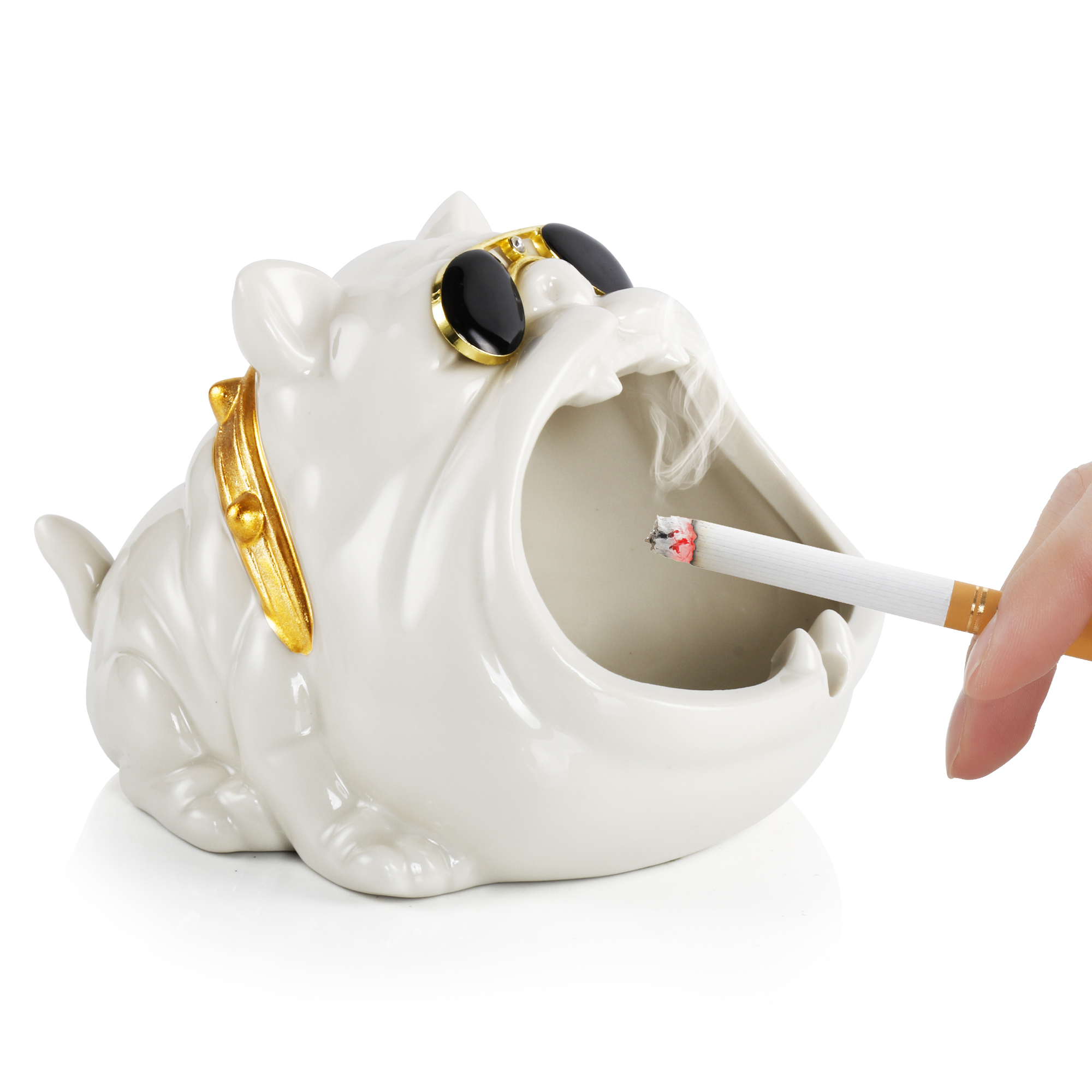 

REANICE Unique Tobacco Ashtray Cool Cigar Ceramics Ash Tray Bar Decor for Home Outdoor Cigarettes Novelty Ashtrays White Bully Dog Fashion
