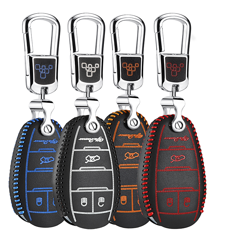

luckeasy cover for alfa romeo giulia 2017 alfa romeo stelvio 2017 leather holster car key bag Key Case 3 button key2p, Sky blue