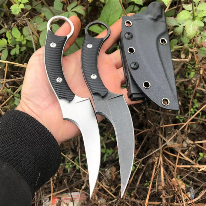 

2020 New Karambit Claw Knife 440C Stone Wash Blade Full Tang G10 Handle Outdoor Survival Tactical Machete With Kydex
