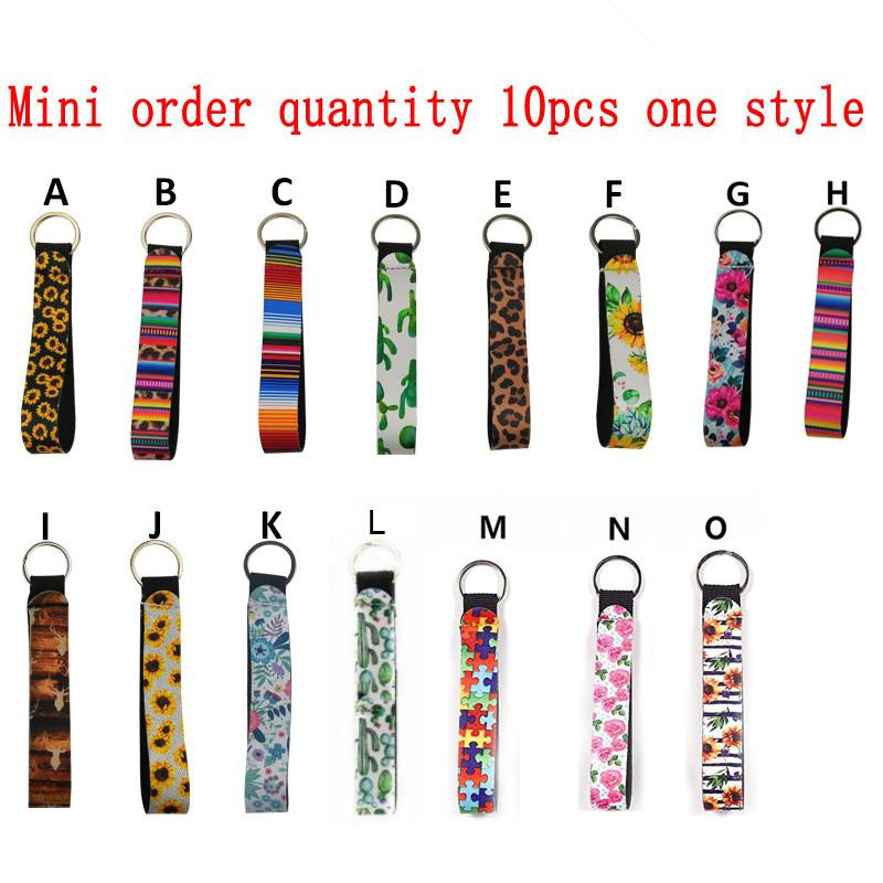 

Neoprene Wristlet Keychain Colourful Printed Wrist Key Belt Sunflower Strip Leopard Lanyard Key Ring Keychains NEW Epacket