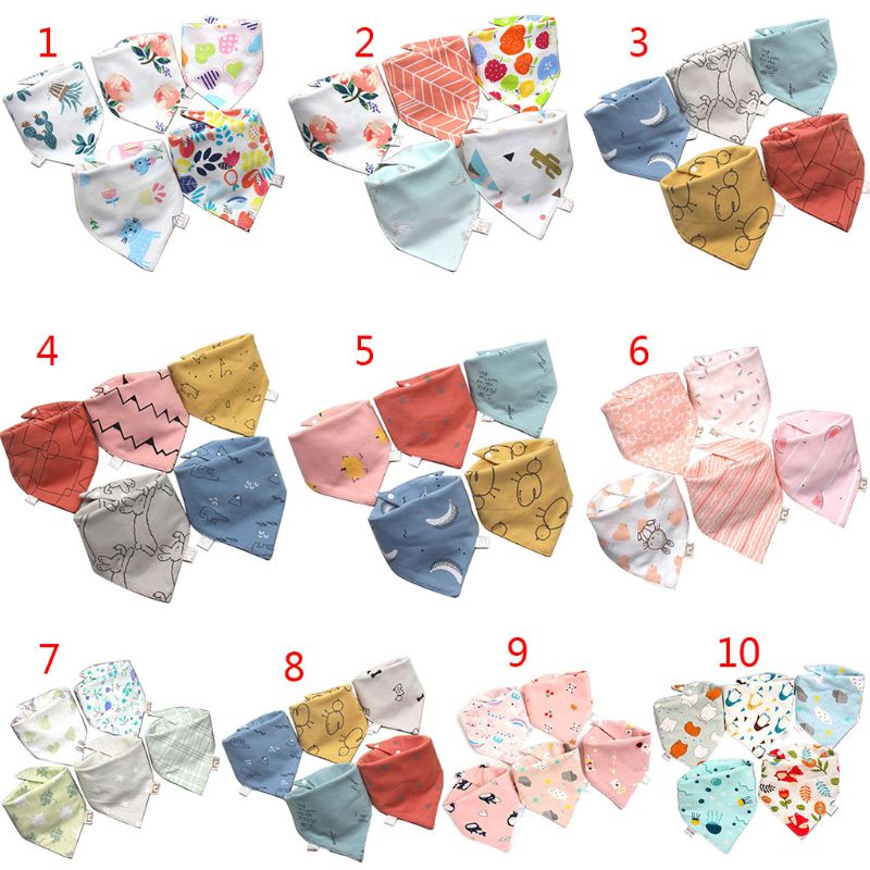 

5 Pcs/Pack Baby Feeding Bibs Infant Scarf Towel Bandana Saliva Triangle Dribble