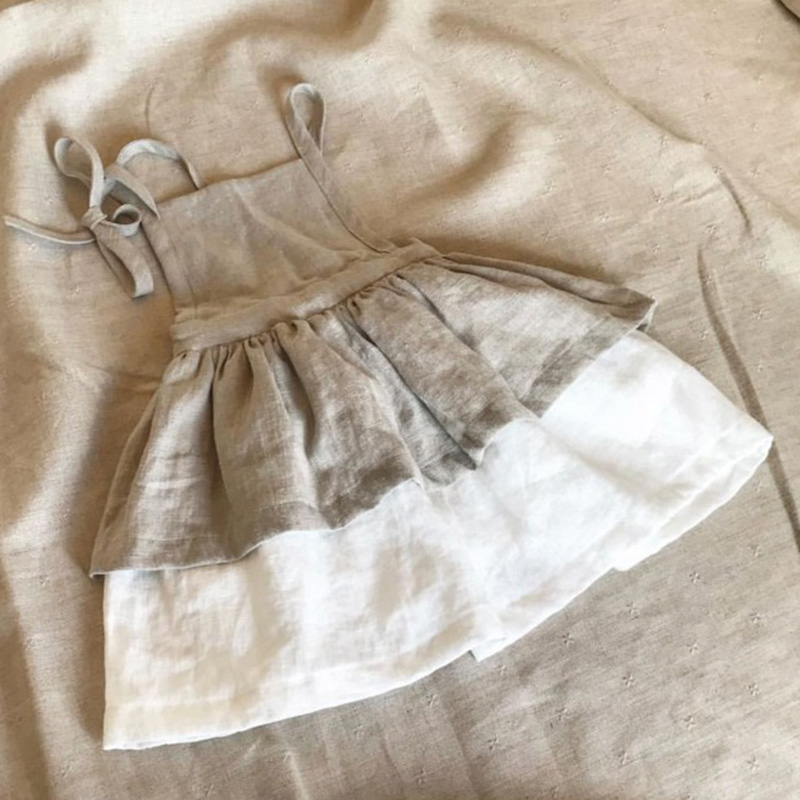 

Cotton Linen Summer Baby Girls Dresses European Summer Toddler Baby Girl Dress Clothes Fashion Strap Retro Dress kids Dresses, Brown red cc56