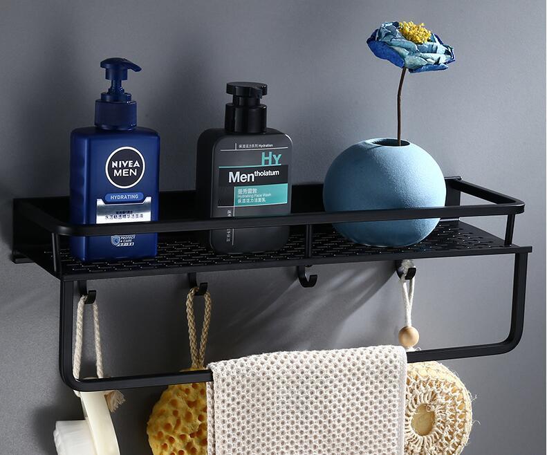 2020 Bathroom Shelf Black Aluminum Wall Mounted Square Shampoo Shelf