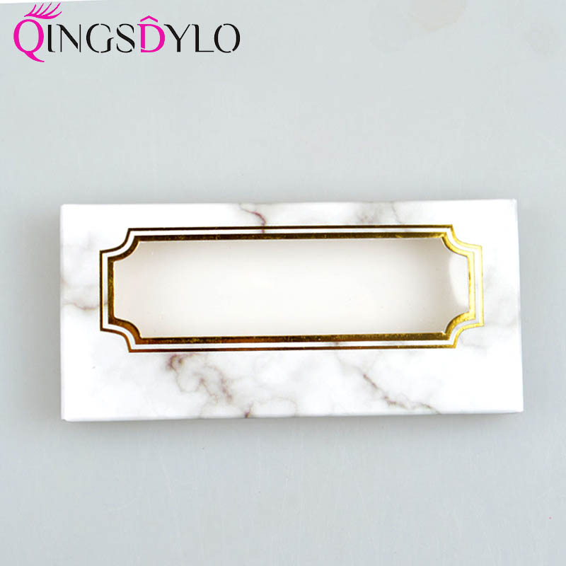 

Empty Eyelashes Packaging Soft Paper Lash Box Marble Design for 25MM Strip Lashes 3D Mink Lashes