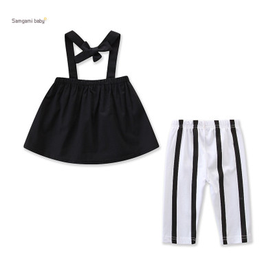 

2020 Kids Summer Suit Girls Sling Top + Striped Pants Girls Designer Two-piece Suits Babys Fashion Clothing Sets New Hot Selling Casual Sets, Black