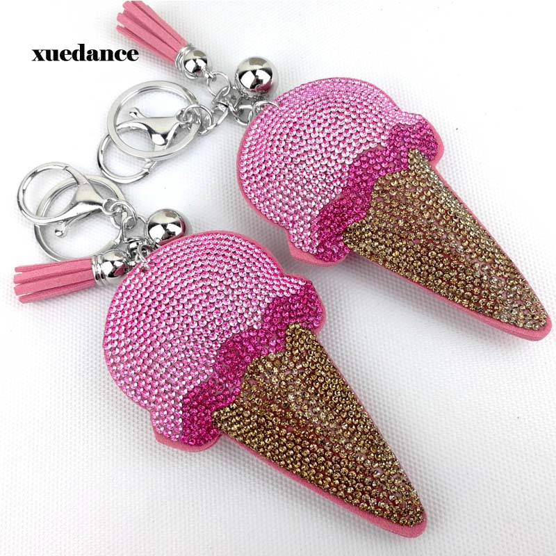 

Full Crystal Rhinestone Cream Keychain Car keyrings Women's bags Decoration Accessories horse Pendants Jewelry