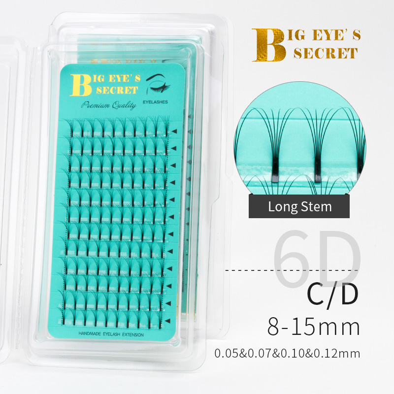 

BES 1 Tray High Quality Long Stem Russian Volume Lashes Extensions 6D 8-15mm Premade Fans Natural Soft Eyelashes Extensions Premade Fanned