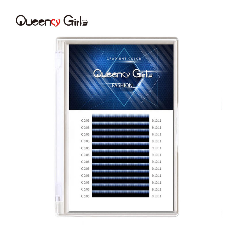 

Queen Girl High Quality Synthetic C Curl Pre Fanned Gradient Blue Green Purple Colored Eyelashes Extension