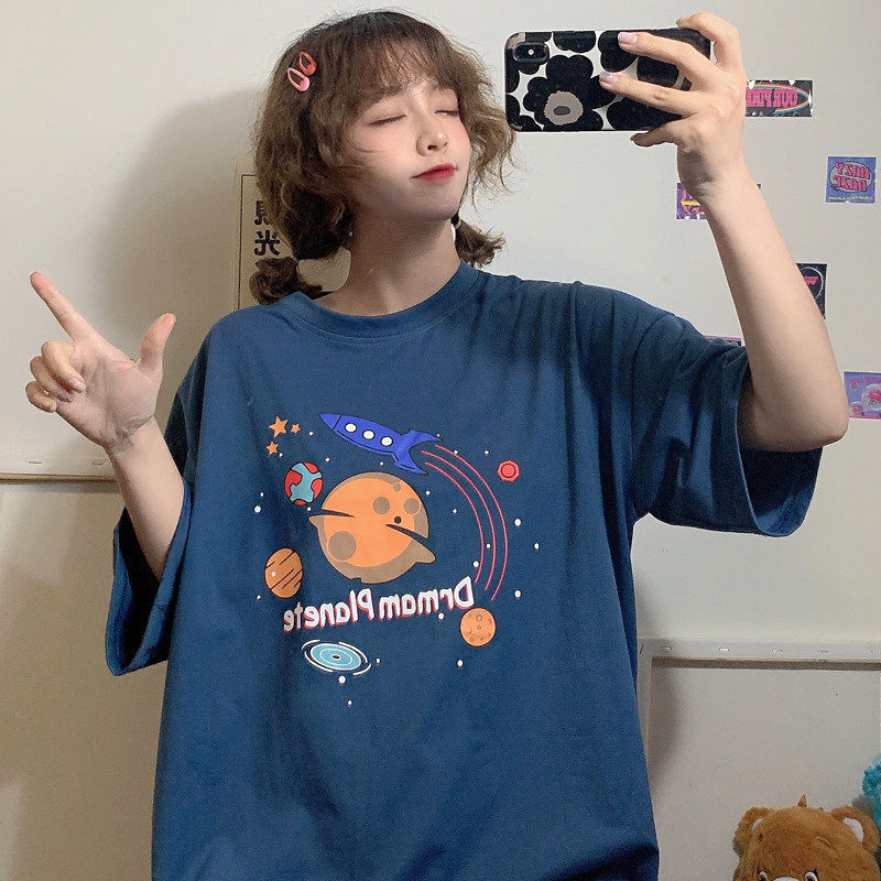 

Harajuku Oversize Short Sleeve T-shirt Women Summer Tops Kpop Cartoon Print Tees Shirt Schoolgirl Streetwear Style Clothes, Black